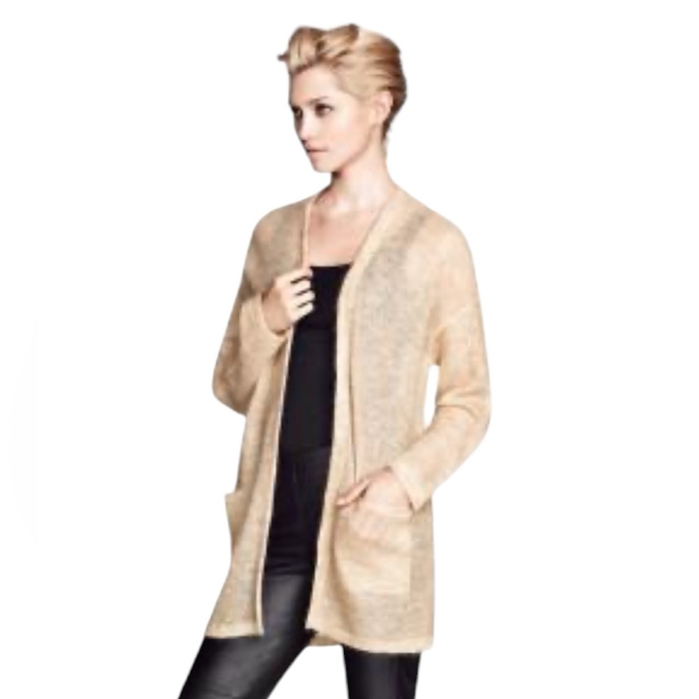 H&M Cream Tan Mohair Wool Blend Open Front Cardigan Thin Sweater Size XS / Small